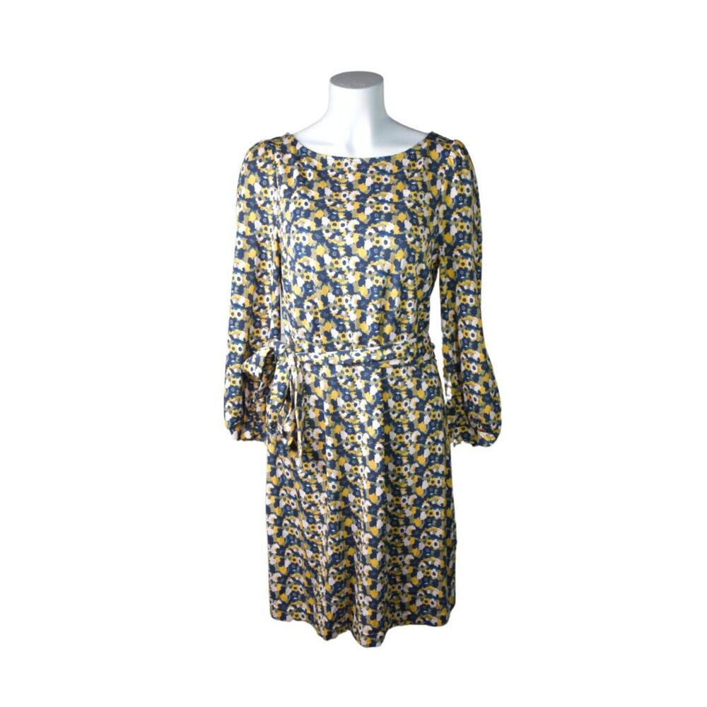 Boden Tie Waist Jersey Shift Dress Floral Blue Yellow New With Tags Size 8